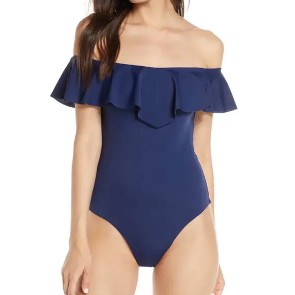 Chelsea28 New Navy Off-Shoulder Ruffle One-Piece Swimsuit - XS - NWT